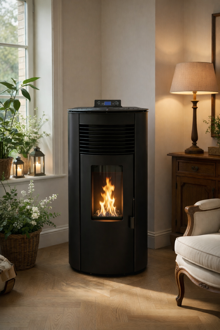 Ideale Rond 10 kW – Stufa a Pellet 5 Stelle Canalizzabile dal Design Arrotondato