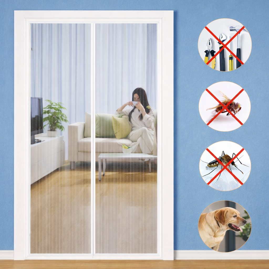 Zanzariera Magnetica per Porta Finestra con Calamita, Rete Traspirante Anti Mosche