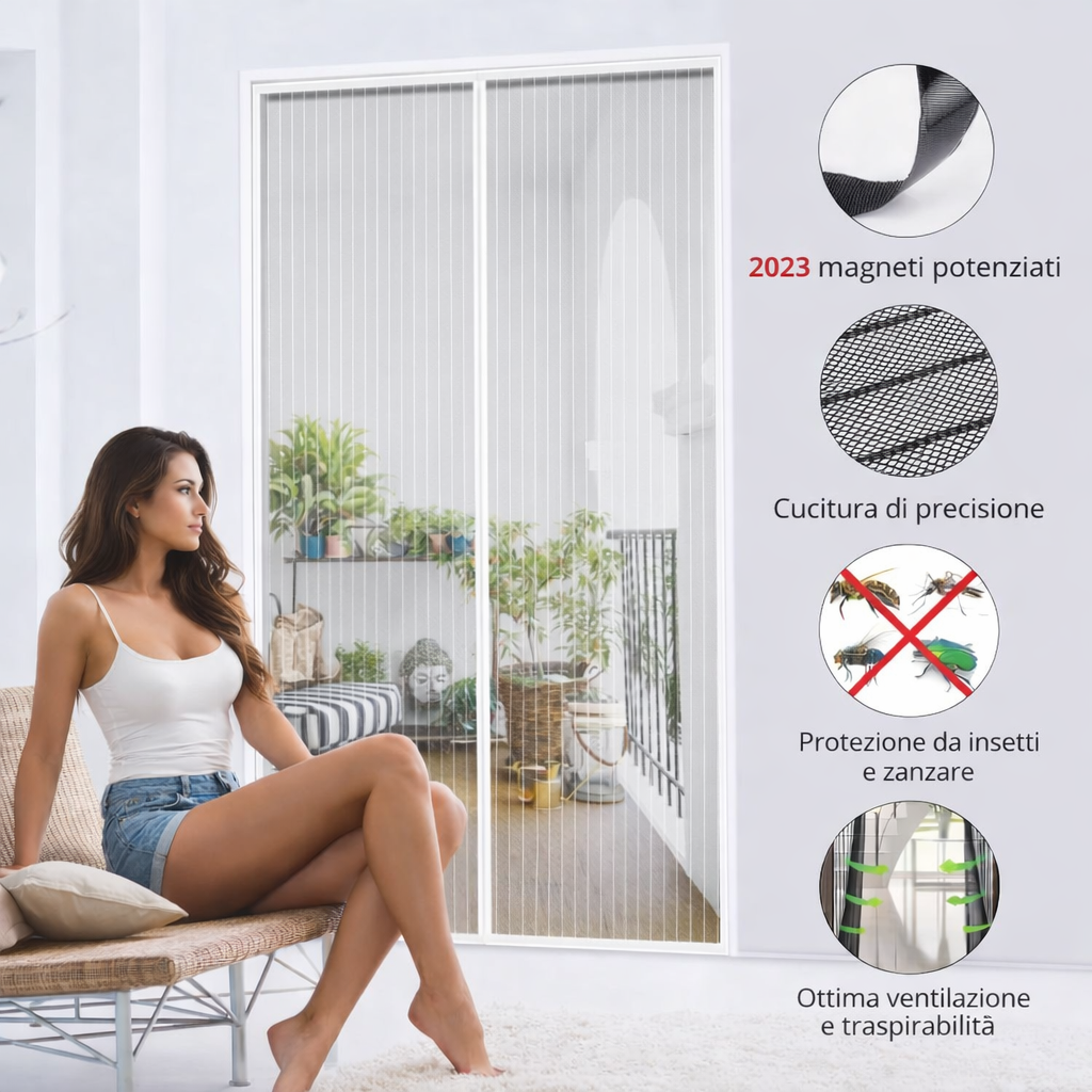 Zanzariera Magnetica per Porta Finestra con Calamita, Rete Traspirante Anti Mosche