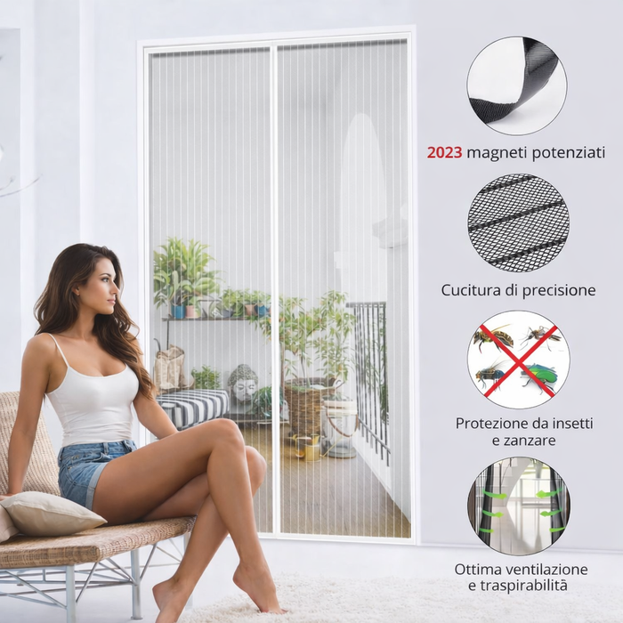 Zanzariera Magnetica per Porta Finestra con Calamita, Rete Traspirante Anti Mosche
